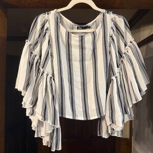 INA Striped Flutter Sleeves Top